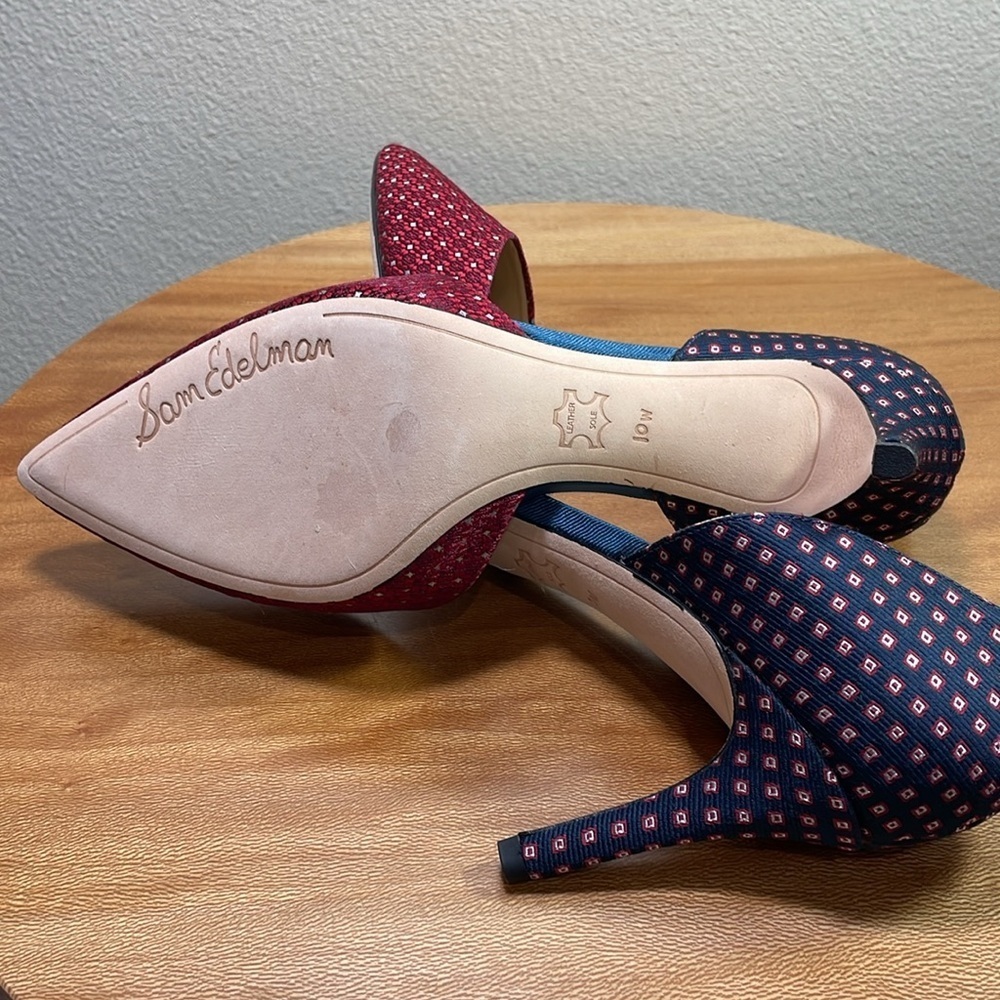 Sam Edelman D’orsay Telsa Red Blue Brocade High Heel Pumps Size 10W - Picture 14 of 16